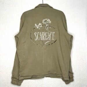 Scarface x Shoe Palace Ribbed Knit Button Up Casual Jacket-Mens M-Tan-Embroidery